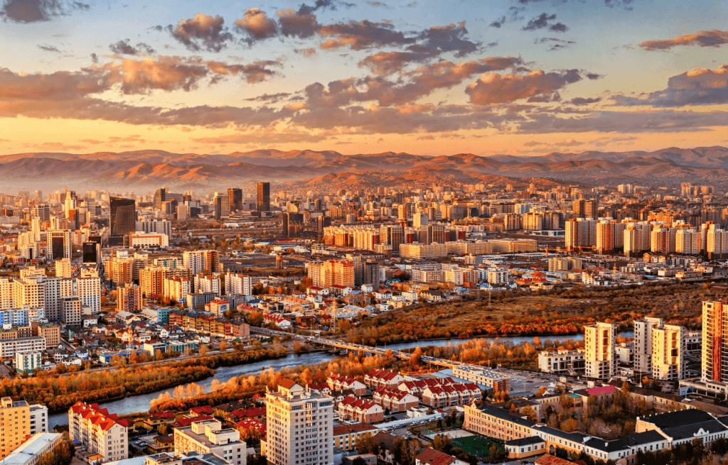 Areal view of the city Ulaanbaatar in Mongolia